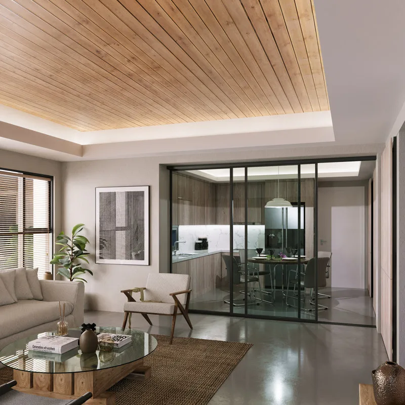 3+Panel+Clear+Glass+Sliding+Room+Divider+-+Aluminum+Frame+with+Silent+Glide+technology,+120_+W+x+96_+H,+Matte+Black