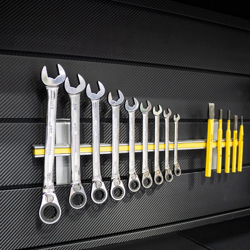 Orgaspaces garage PROCORE+ Black Carbon Fiber slatwall, wall storage, Magnetic Tool Holder