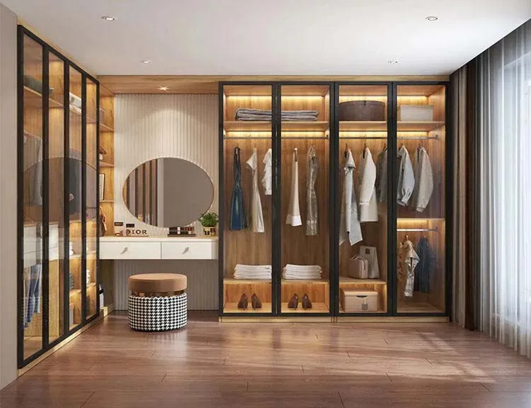 Elite system walk-in cabinets wardrobe organization seamless glass doors