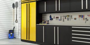 large fusion garage cabinets steel yellow and black